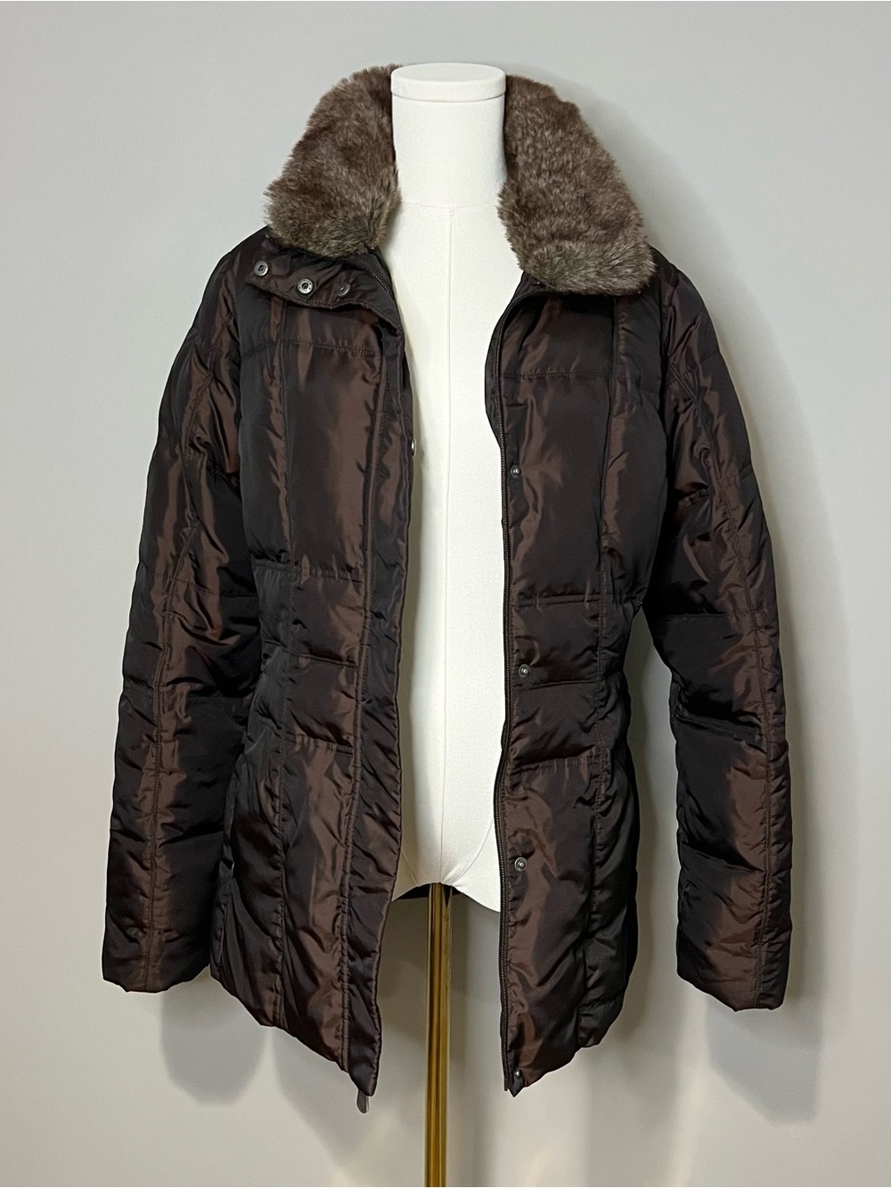 Eddie Bauer Premium Goose Down Bronzed Brown Coat Size S - Picture 2 of 7